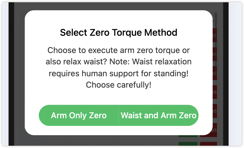 Arm Zero Torque Selection Window