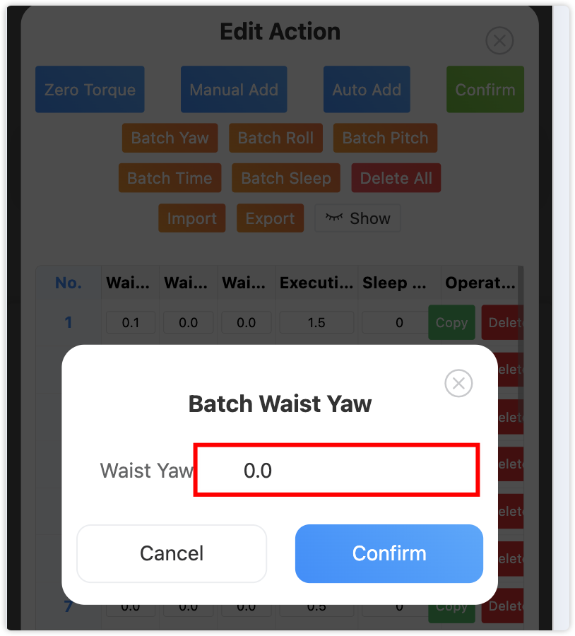 Batch Modify Waist Joints Popup