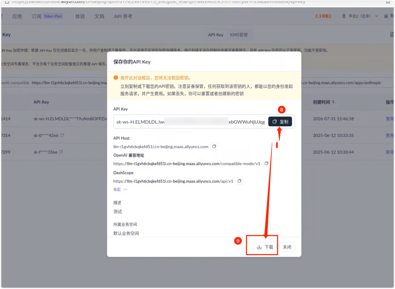 Copy and save API Key