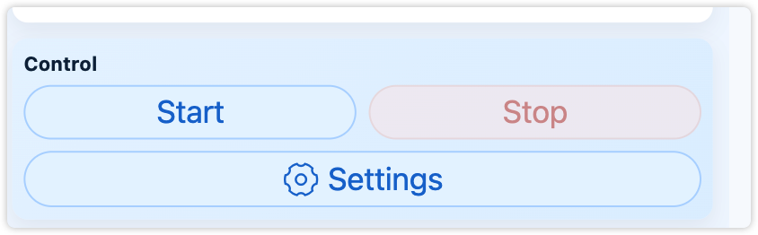 Start, Stop, Settings buttons