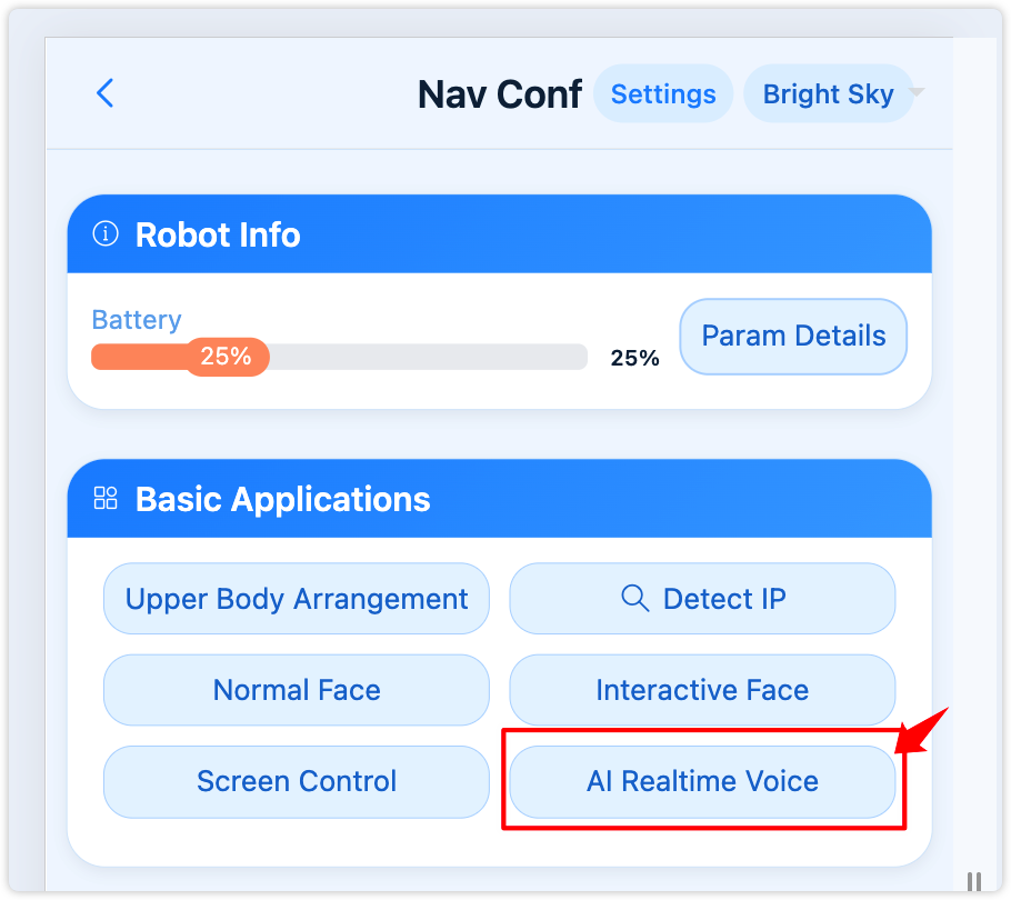 Navigation entry: AI Realtime Voice button