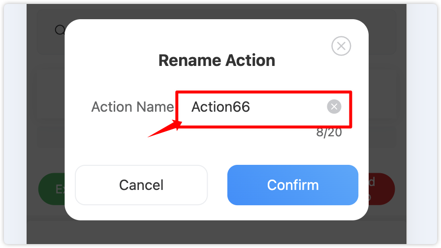 Modify Action Name Popup